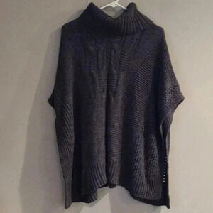 Bass women's‎ S/M dark gray cowl neck sleeveless cable knit poncho